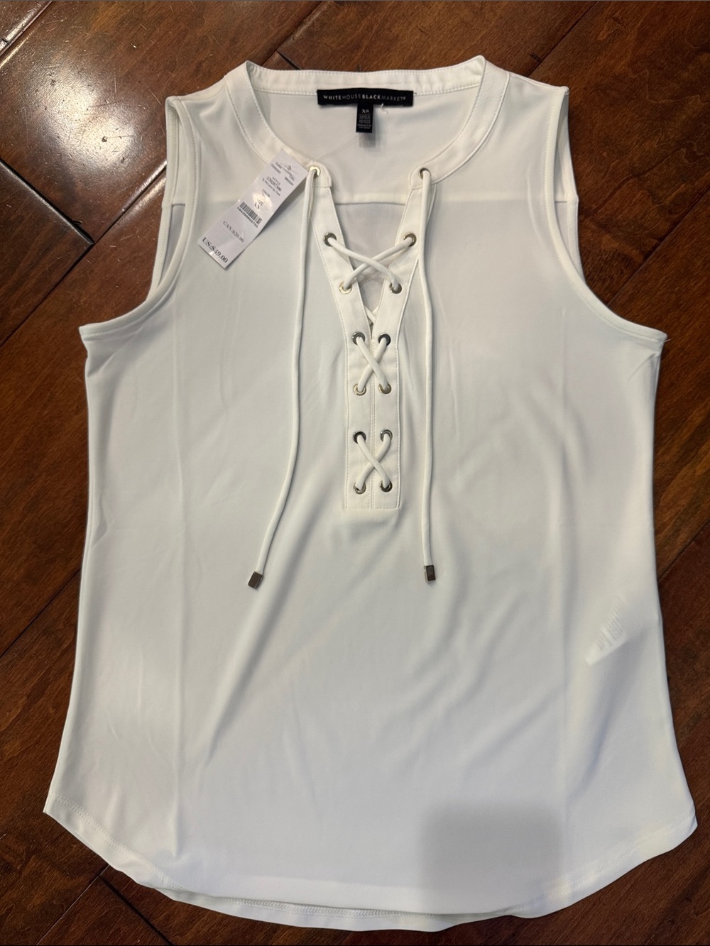 NWT XS White House Black Market White Lace-Up Sleeveless Tank Top